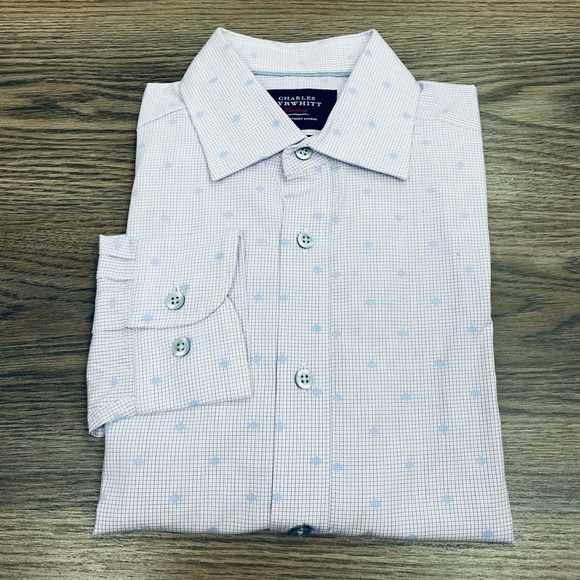 Charles Tyrwhitt Pink w/ Blue Polka Dot Shirt - Picture 1 of 3